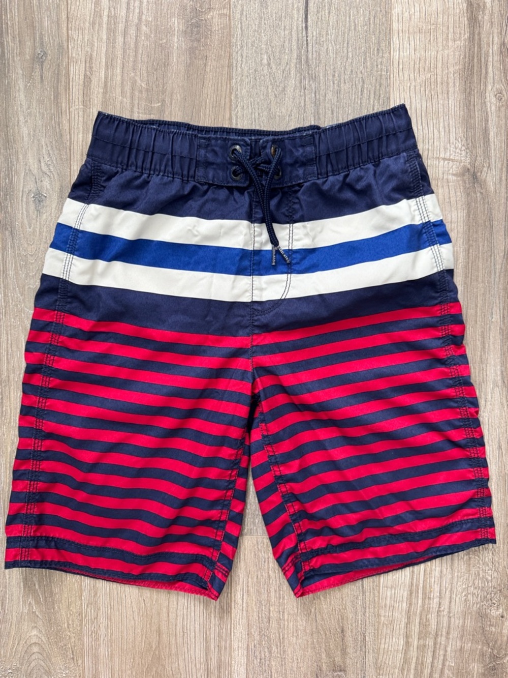 Gap Boy Navy, White & Red Striped Boys Swim Trunks Size L